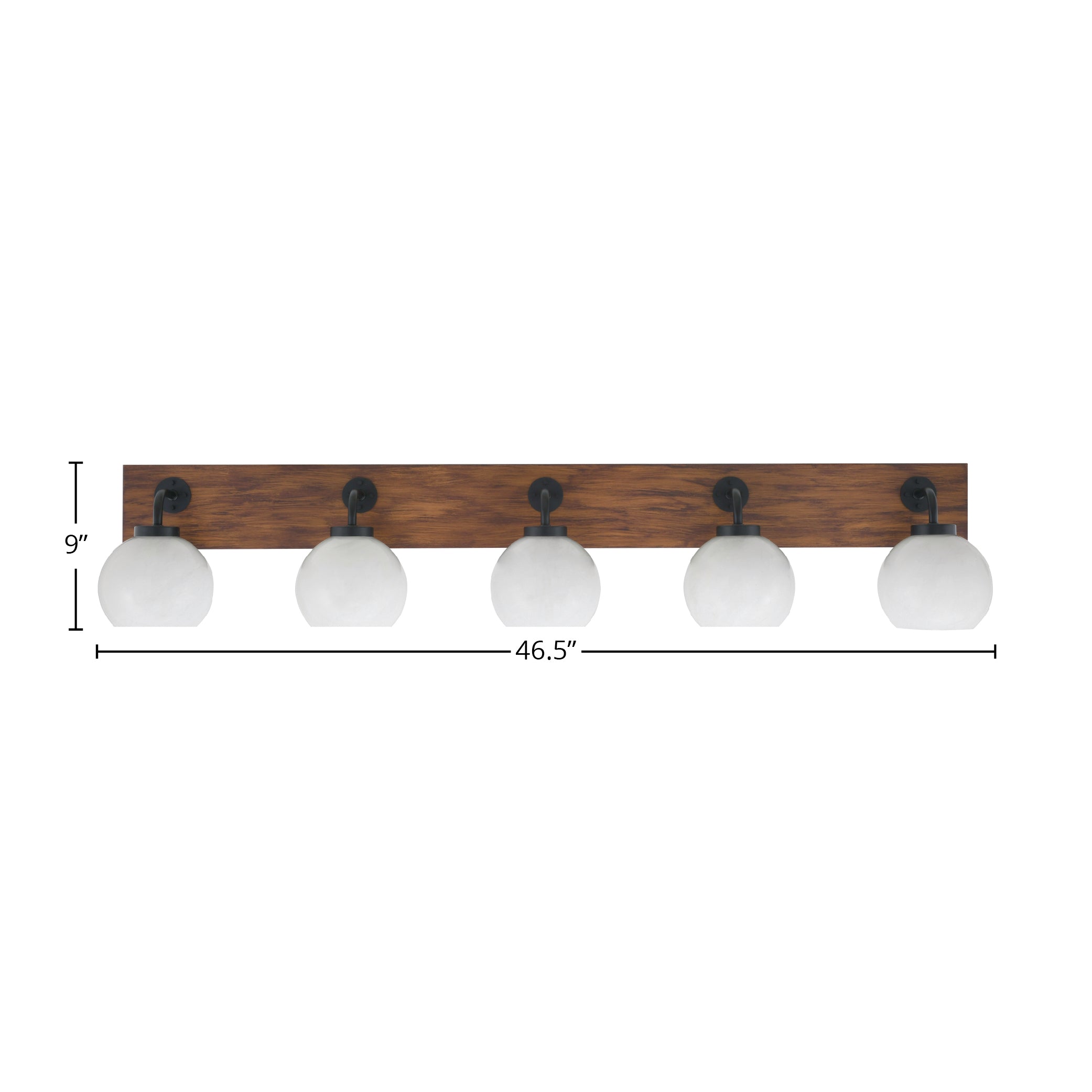 Oxbridge Five Light Bath Bar in Matte Black & Painted Wood-look Metal with 5.75" White Marble Shade