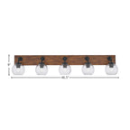 Oxbridge Five Light Bath Bar in Matte Black & Painted Wood-look Metal with 5.75" Smoke Bubble Shade