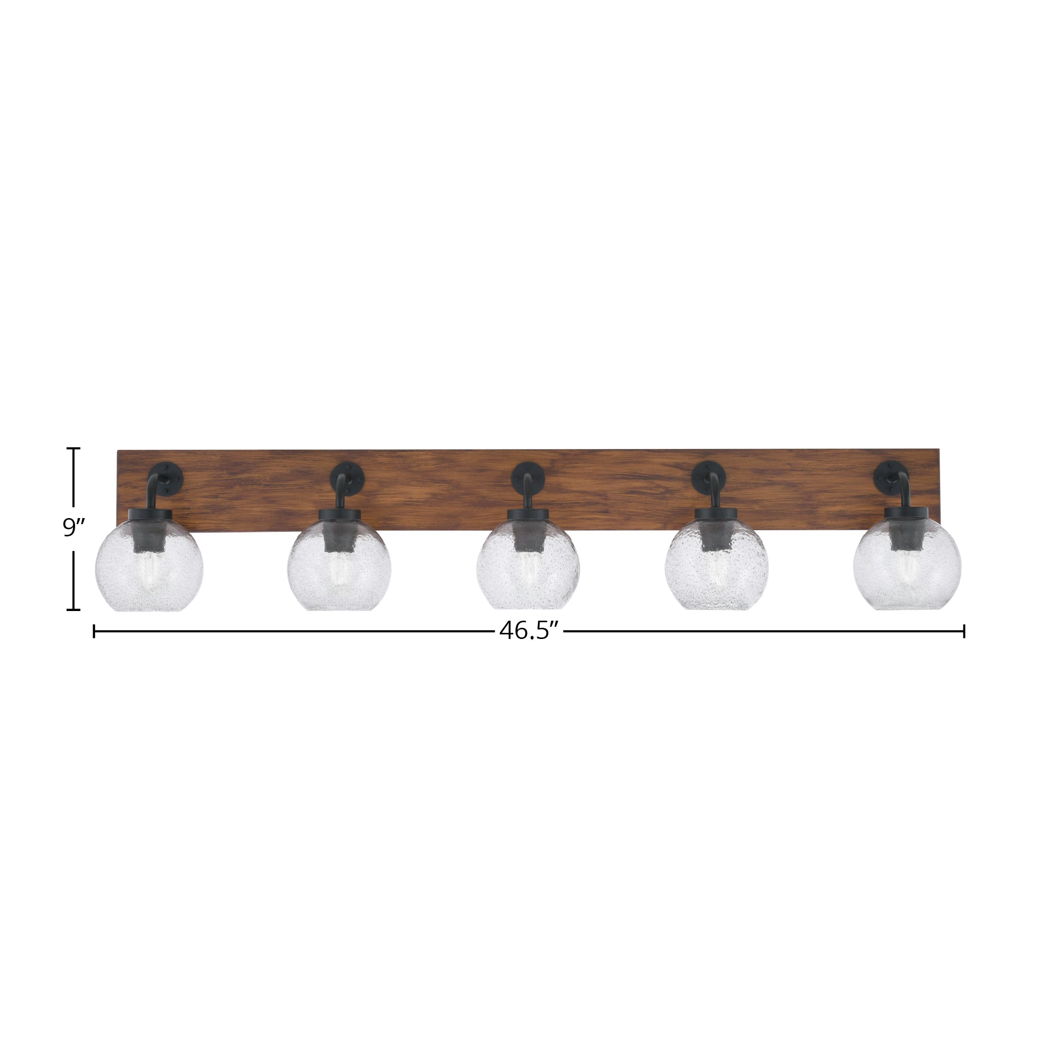 Oxbridge Five Light Bath Bar in Matte Black & Painted Wood-look Metal with 5.75" Smoke Bubble Shade
