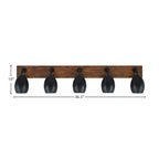 Oxbridge Five Light Bath Bar in Matte Black & Painted Wood-look Metal with 5" Matte Black Oval Metal Shade Shade