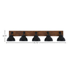 Oxbridge Five Light Bath Bar in Matte Black & Painted Wood-look Metal with 7" Matte Black Double Bubble Metal Shade Shade