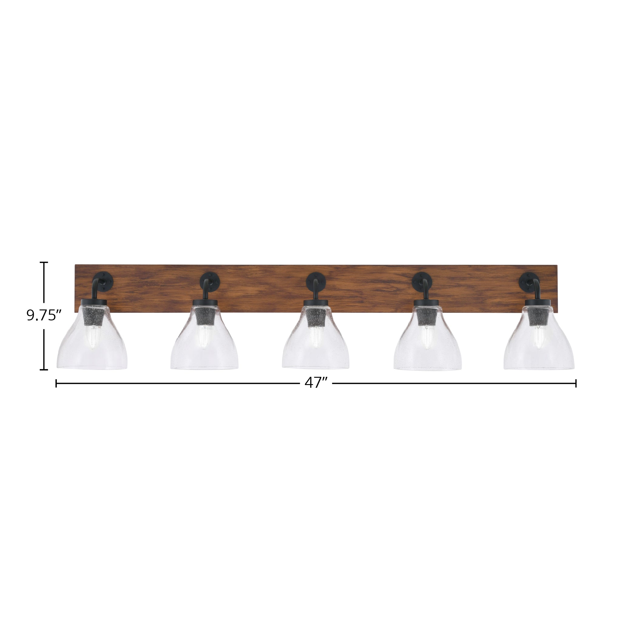 Oxbridge Five Light Bath Bar in Matte Black & Painted Wood-look Metal with 6.25" Clear Bubble Shade