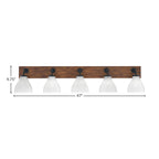 Oxbridge Five Light Bath Bar in Matte Black & Painted Wood-look Metal with 6.25" White Marble Shade
