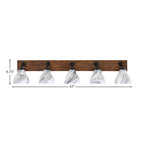Oxbridge Five Light Bath Bar in Matte Black & Painted Wood-look Metal with 6.25" Onyx Swirl Shade