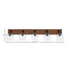 Oxbridge Five Light Bath Bar in Matte Black & Painted Wood-look Metal with 6" Clear Bubble Shade