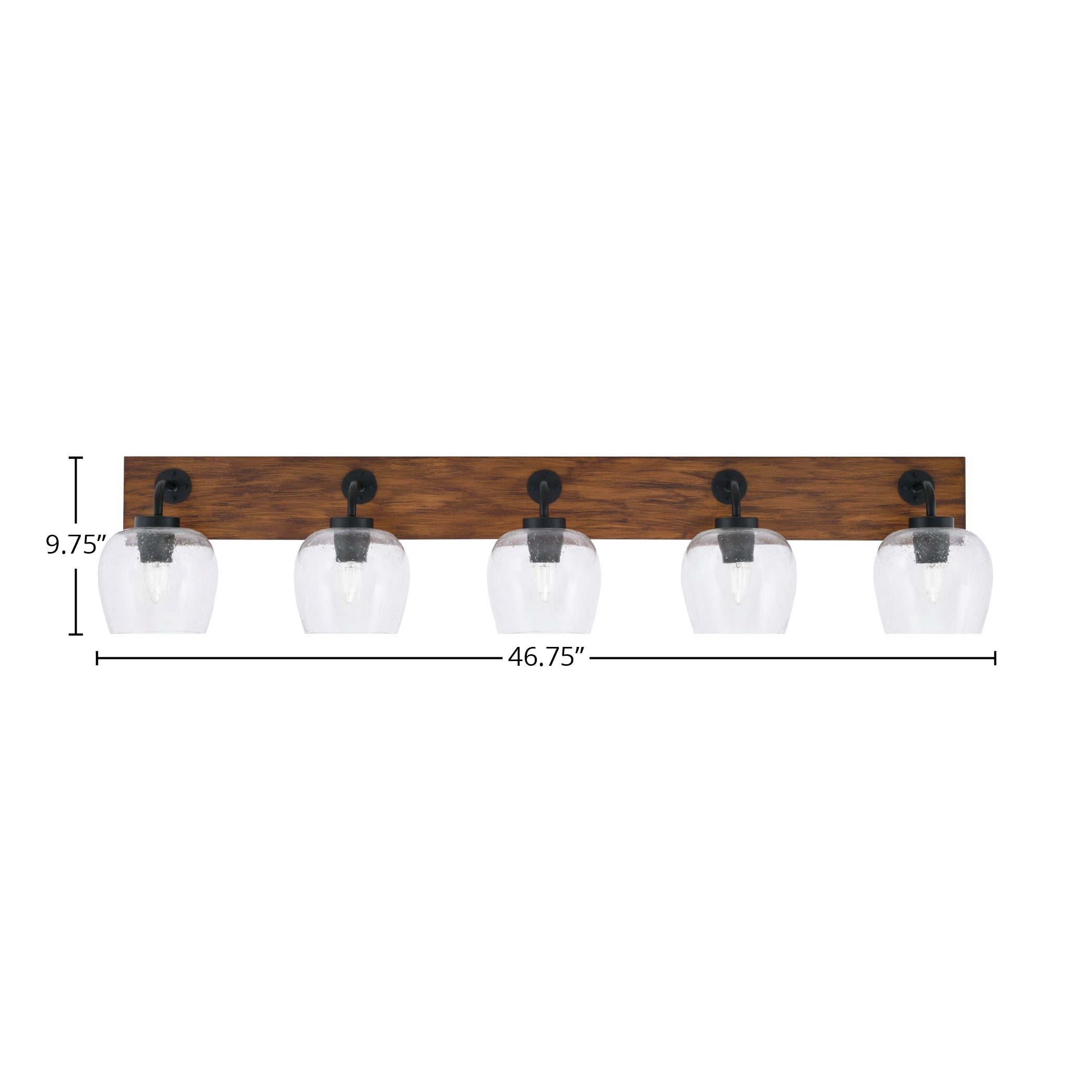 Oxbridge Five Light Bath Bar in Matte Black & Painted Wood-look Metal with 6" Clear Bubble Shade