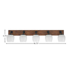Oxbridge Five Light Bath Bar in Matte Black & Painted Wood-look Metal with 6" White Marble Shade