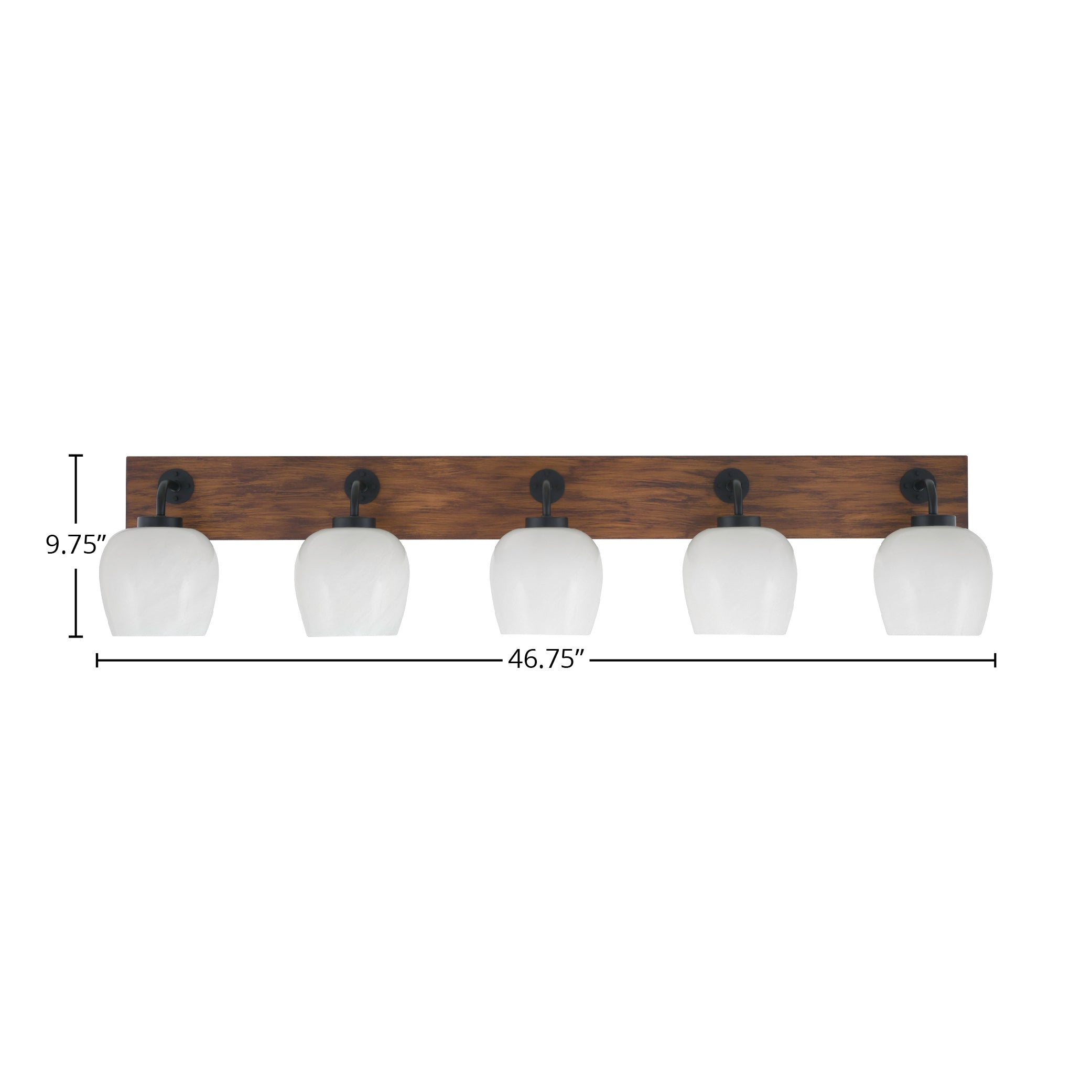 Oxbridge Five Light Bath Bar in Matte Black & Painted Wood-look Metal with 6" White Marble Shade