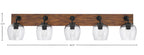 Oxbridge Five Light Bath Bar in Matte Black & Painted Wood-look Metal with 6" Smoke Bubble Shade