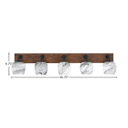 Oxbridge Five Light Bath Bar in Matte Black & Painted Wood-look Metal with 6" Onyx Swirl Shade