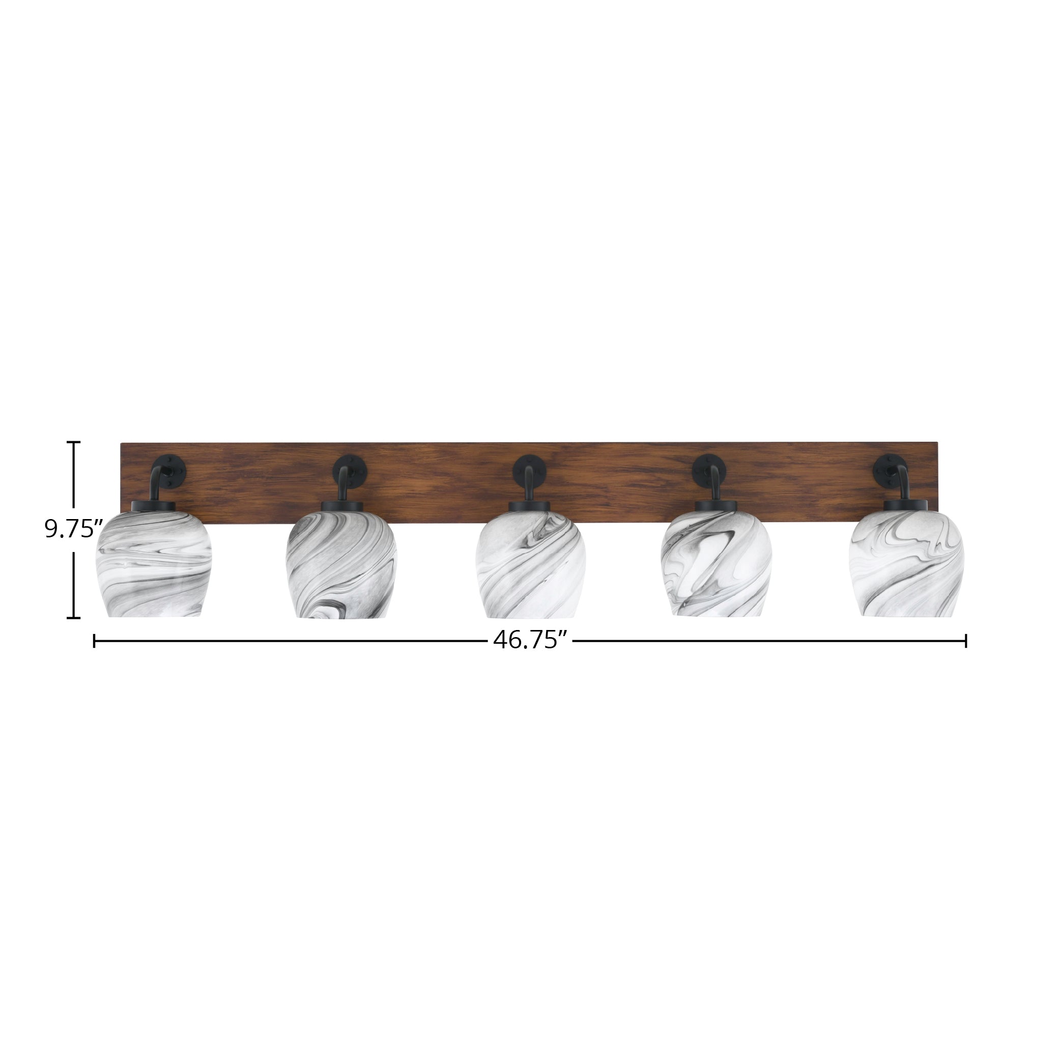 Oxbridge Five Light Bath Bar in Matte Black & Painted Wood-look Metal with 6" Onyx Swirl Shade