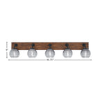 Oxbridge Five Light Bath Bar in Matte Black & Painted Wood-look Metal with 6" Clear Ribbed Shade