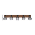 Oxbridge Five Light Bath Bar in Matte Black & Painted Wood-look Metal with 6" Smoke Ribbed Shade