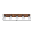 Oxbridge Five Light Bath Bar in Matte Black & Painted Wood-look Metal with 5" White Linen Shade