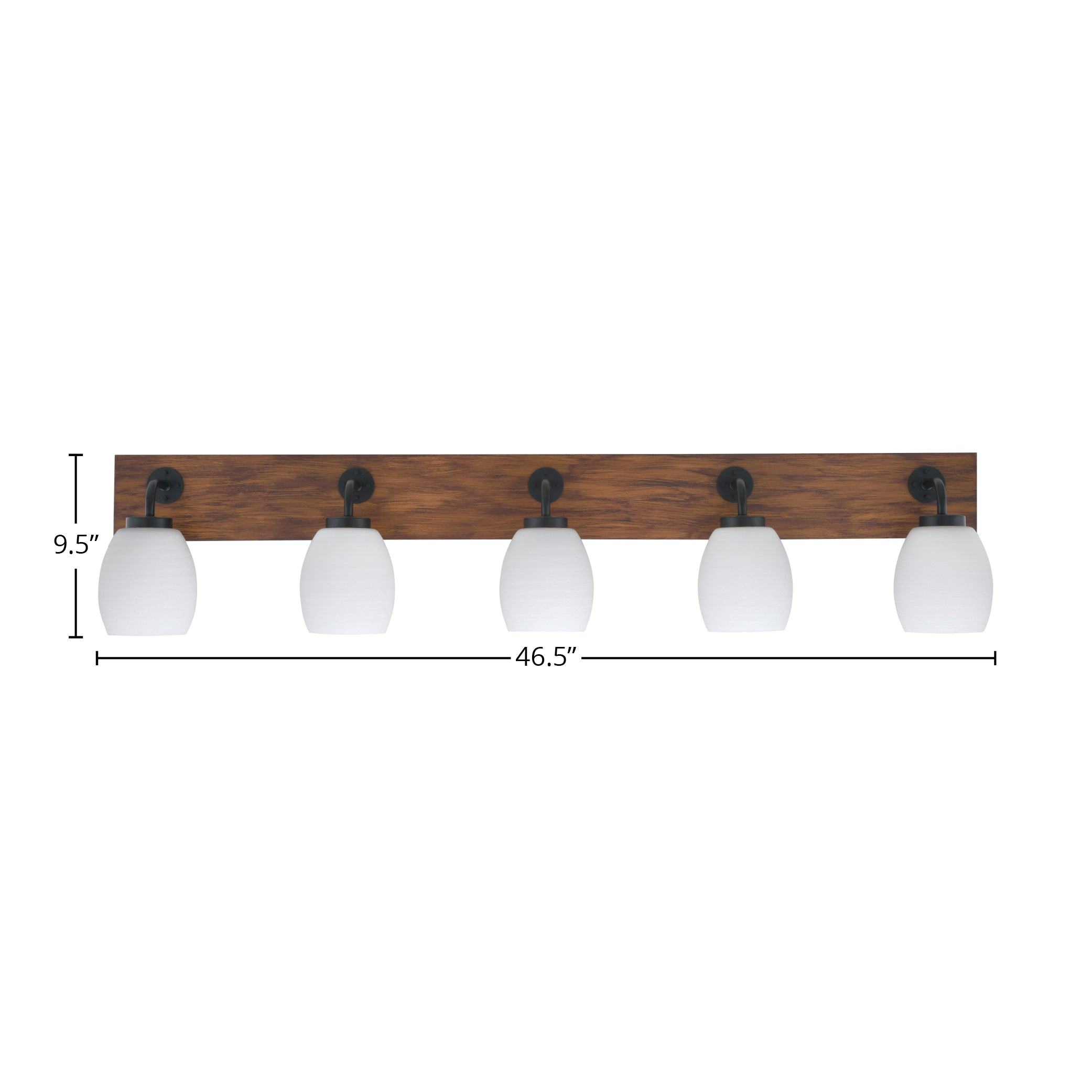 Oxbridge Five Light Bath Bar in Matte Black & Painted Wood-look Metal with 5" White Linen Shade