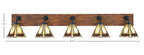 Oxbridge Five Light Bath Bar in Matte Black & Painted Wood-look Metal with 7" Zion Art Glass Shade