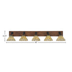 Oxbridge Five Light Bath Bar in Matte Black & Painted Wood-look Metal with 7" Starlight Art Glass Shade