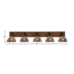 Oxbridge Five Light Bath Bar in Matte Black & Painted Wood-look Metal with 7" Lynx Art Glass Shade