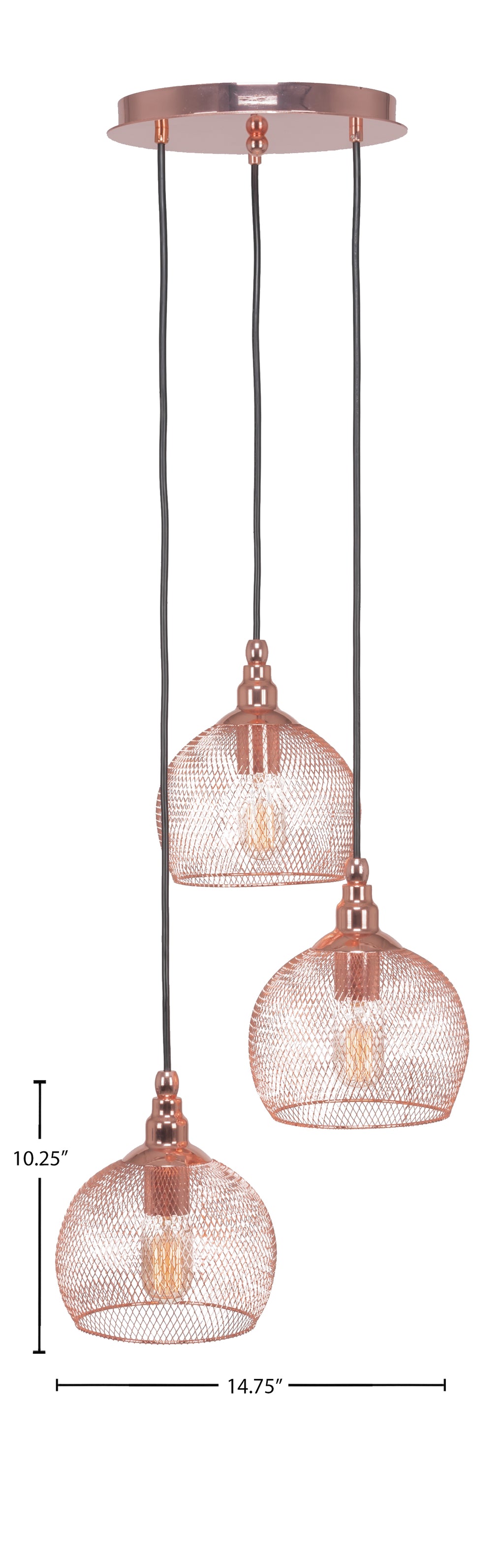 Plexus Three Light Cluster Pendalier in Copper