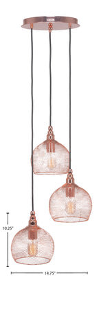 Plexus Three Light Cluster Pendalier in Copper
