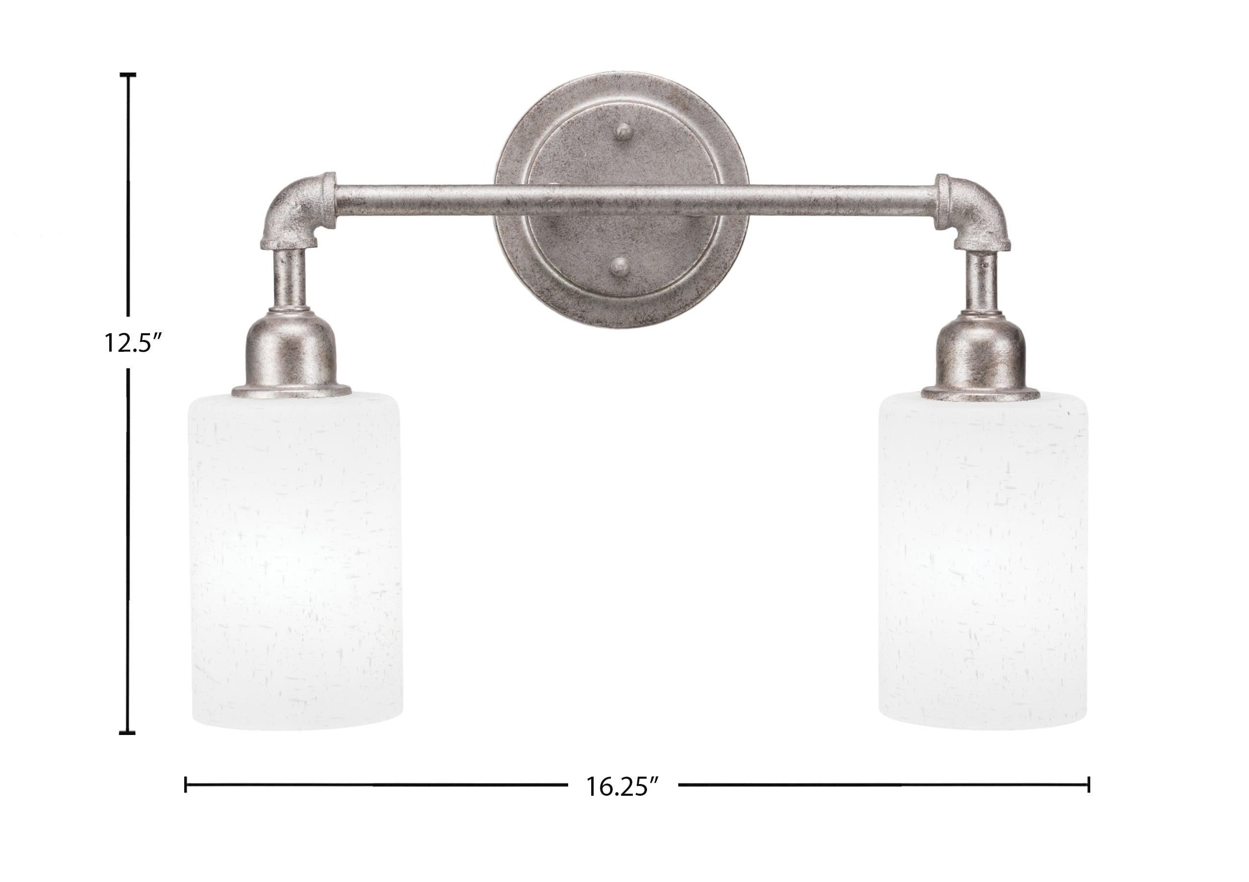 Vintage Two Light Bath Bar in Aged Silver with 4" White Muslin Shade