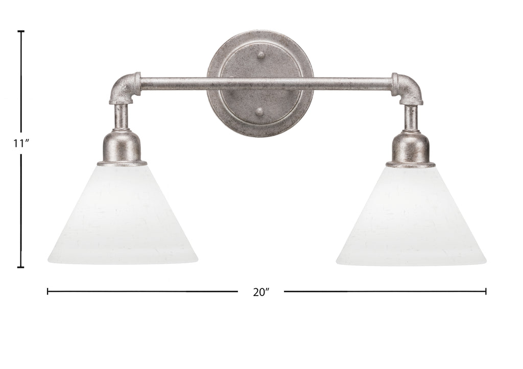 Vintage Two Light Bath Bar in Aged Silver with 7" White Muslin Shade