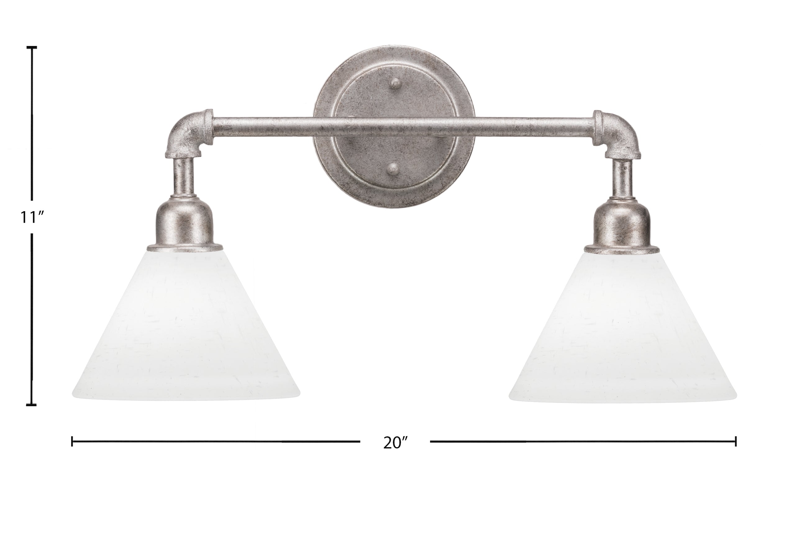 Vintage Two Light Bath Bar in Aged Silver with 7" White Muslin Shade