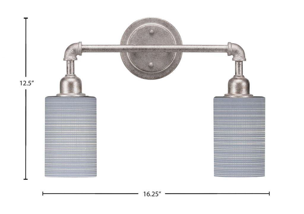 Vintage Two Light Bath Bar in Aged Silver with 4" Gray Matrix Shade