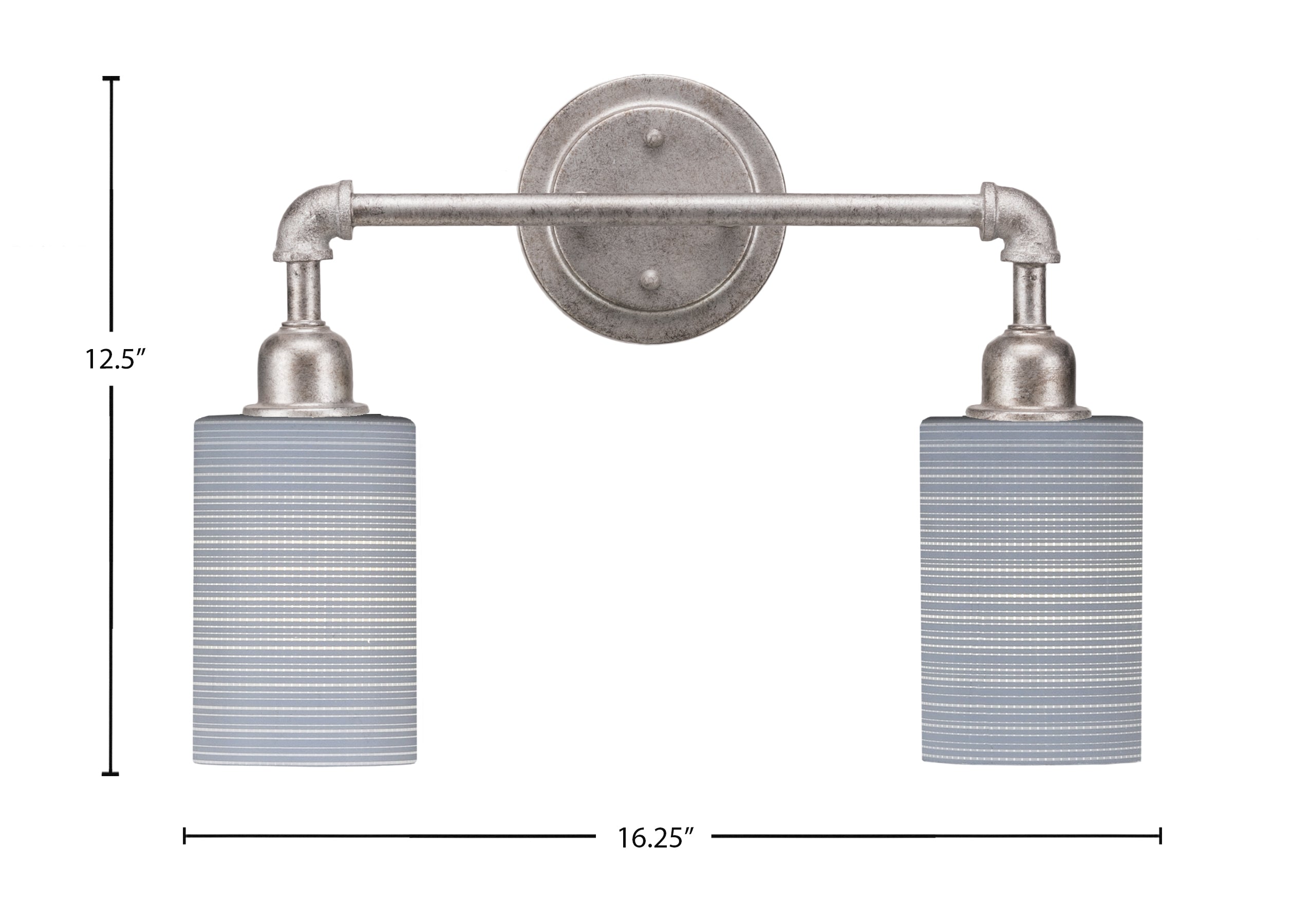 Vintage Two Light Bath Bar in Aged Silver with 4" Gray Matrix Shade
