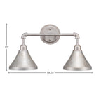 Vintage Two Light Bath Bar in Aged Silver with 7" Aged Silver Cone Metal Shade Shade