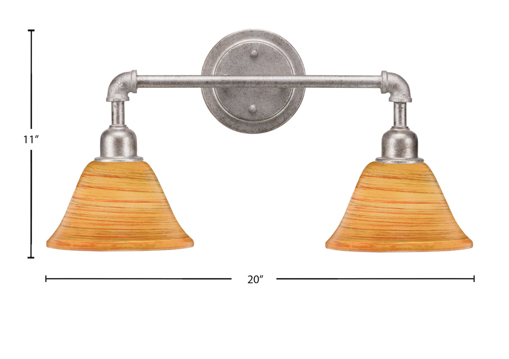 Vintage Two Light Bath Bar in Aged Silver with 7" Firré Saturn Shade