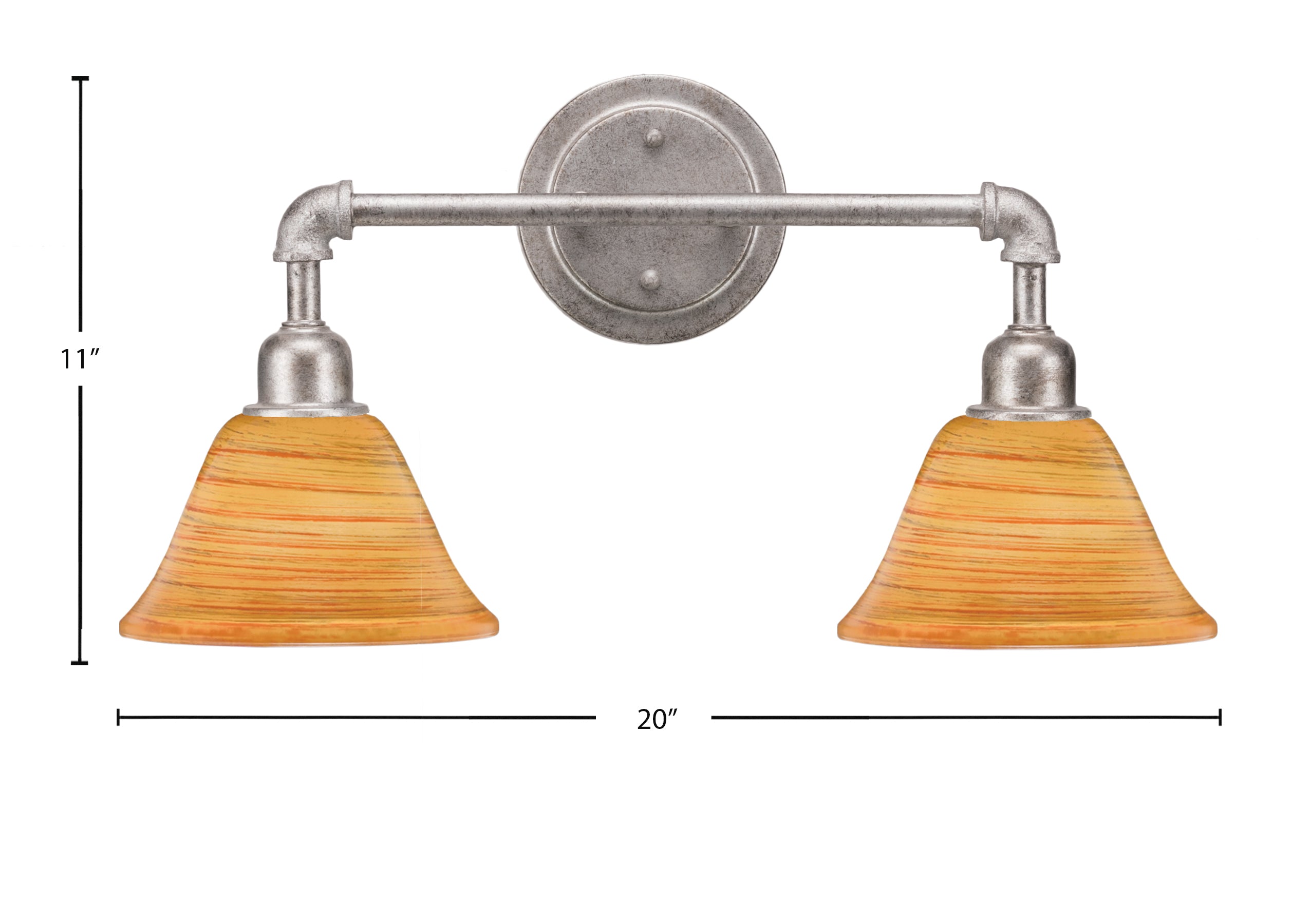 Vintage Two Light Bath Bar in Aged Silver with 7" Firré Saturn Shade