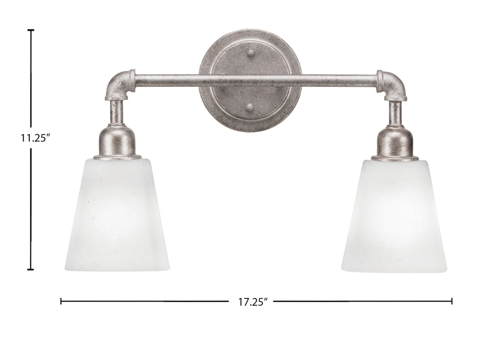 Vintage Two Light Bath Bar in Aged Silver with 4.5" Square White Muslin Shade