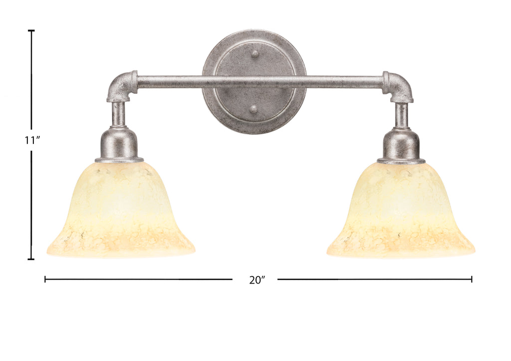 Vintage Two Light Bath Bar in Aged Silver with 7" Italian Marble Shade