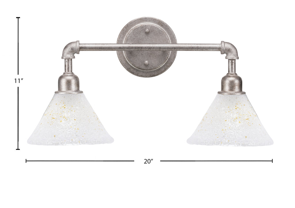 Vintage Two Light Bath Bar in Aged Silver with 7" Gold Ice Shade