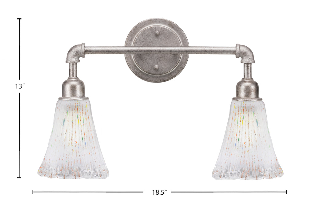 Vintage Two Light Bath Bar in Aged Silver with 5.5" Fluted Frosted Crystal Shade