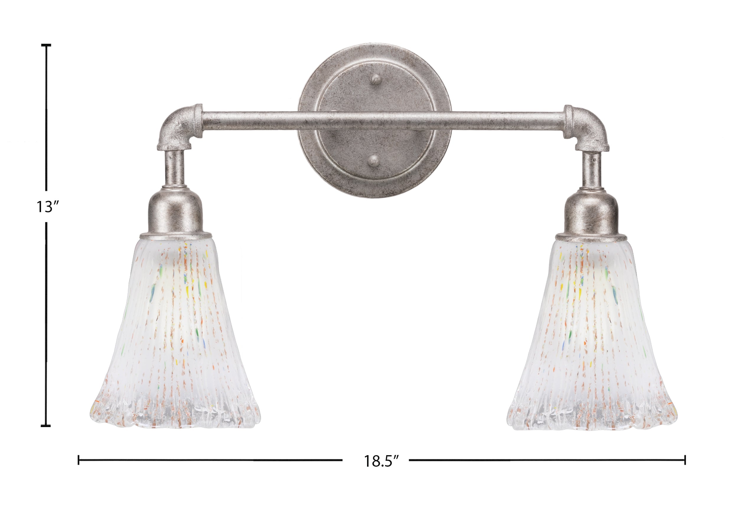 Vintage Two Light Bath Bar in Aged Silver with 5.5" Fluted Frosted Crystal Shade