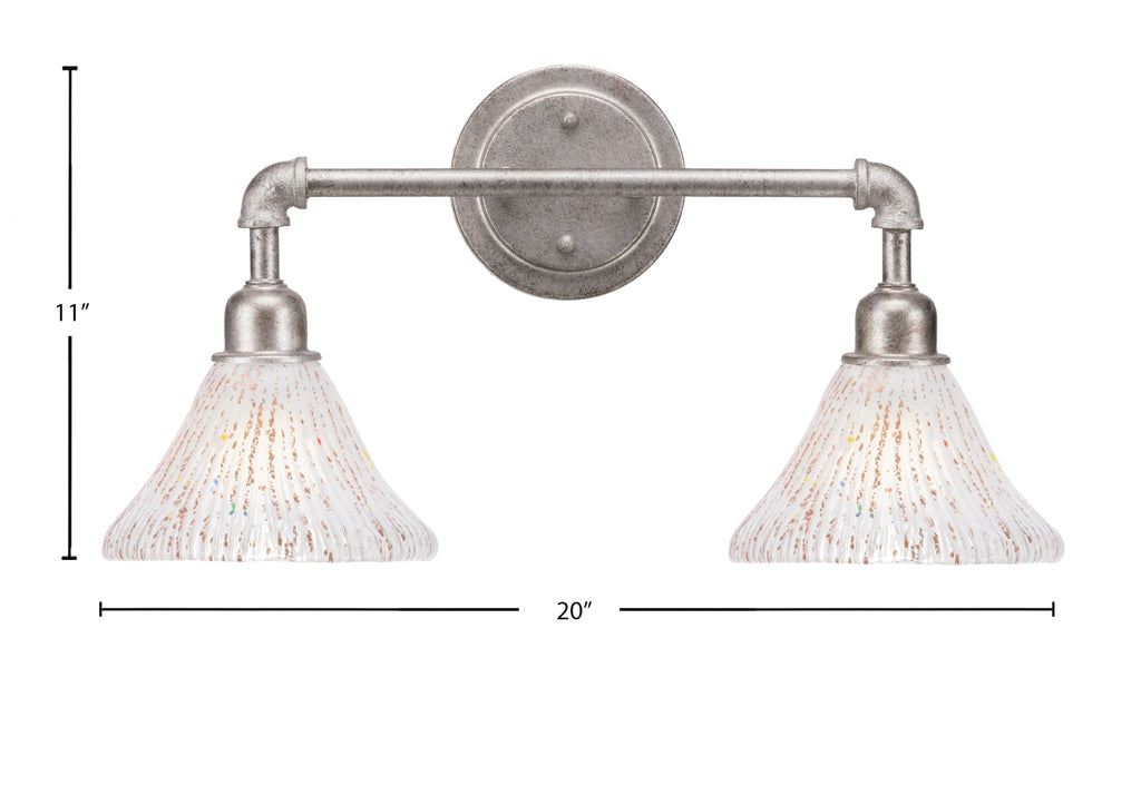 Vintage Two Light Bath Bar in Aged Silver with 7" Frosted Crystal Shade