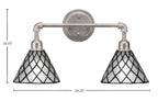 Vintage Two Light Bath Bar in Aged Silver with 7" Diamond Ice Art Glass Shade