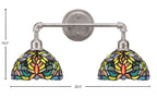 Vintage Two Light Bath Bar in Aged Silver with 7'' Kaleidoscope Art Glass Shade