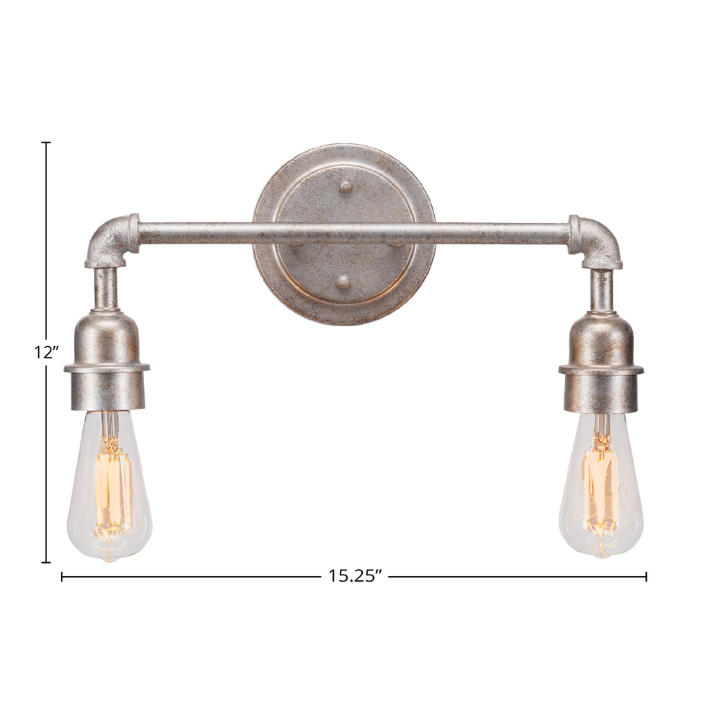 Vintage LED Bath Bar in Aged Silver with 2 Light Bath Bar Shown In Aged Silver Finish With Clear Antique LED Shade