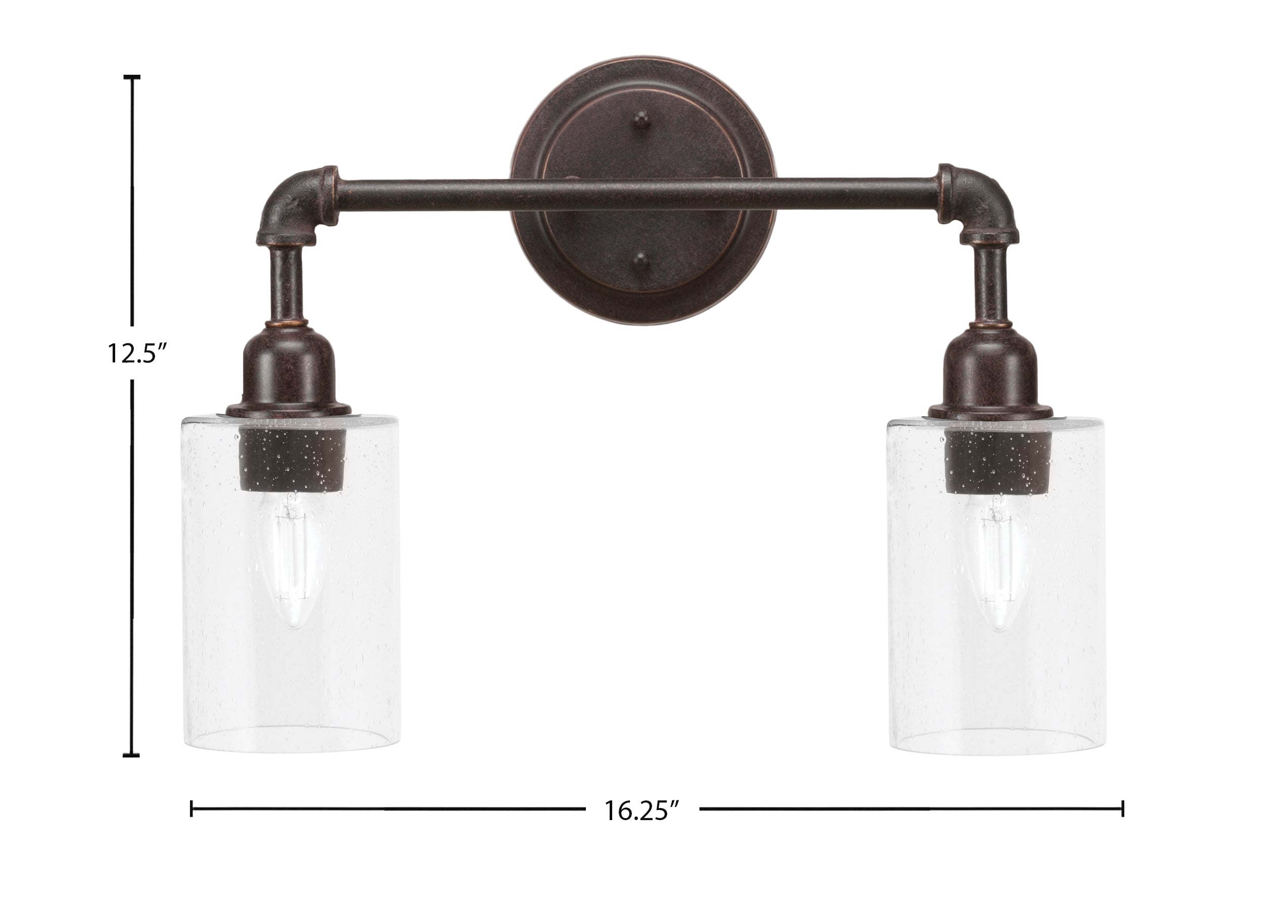 Vintage Two Light Bath Bar in Dark Granite with 4" Clear Bubble Shade