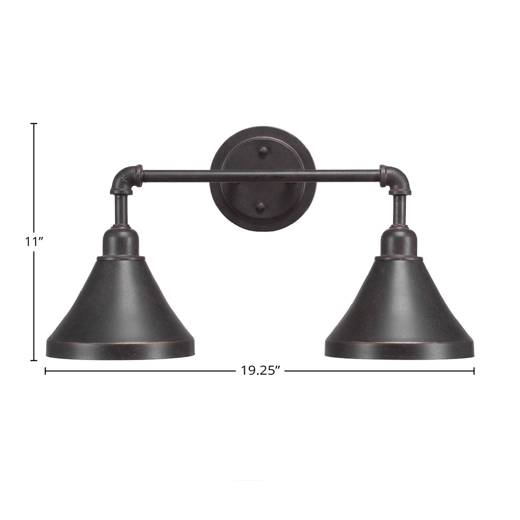 Vintage Two Light Bath Bar in Dark Granite with 7'' Dark Granite Cone Metal Shade Shade