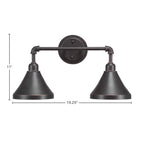 Vintage Two Light Bath Bar in Dark Granite with 7'' Dark Granite Cone Metal Shade Shade