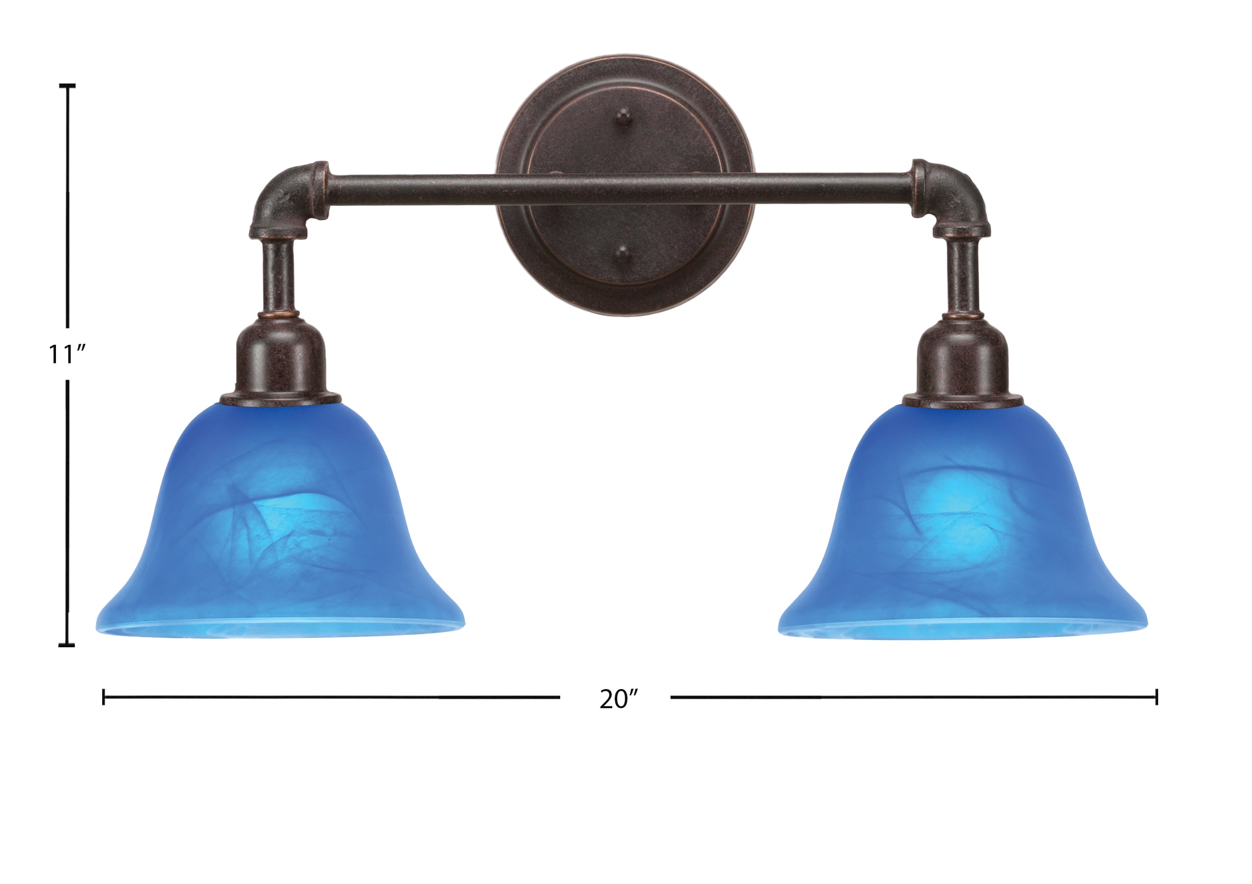 Vintage Two Light Bath Bar in Dark Granite with 7" Blue Italian Shade