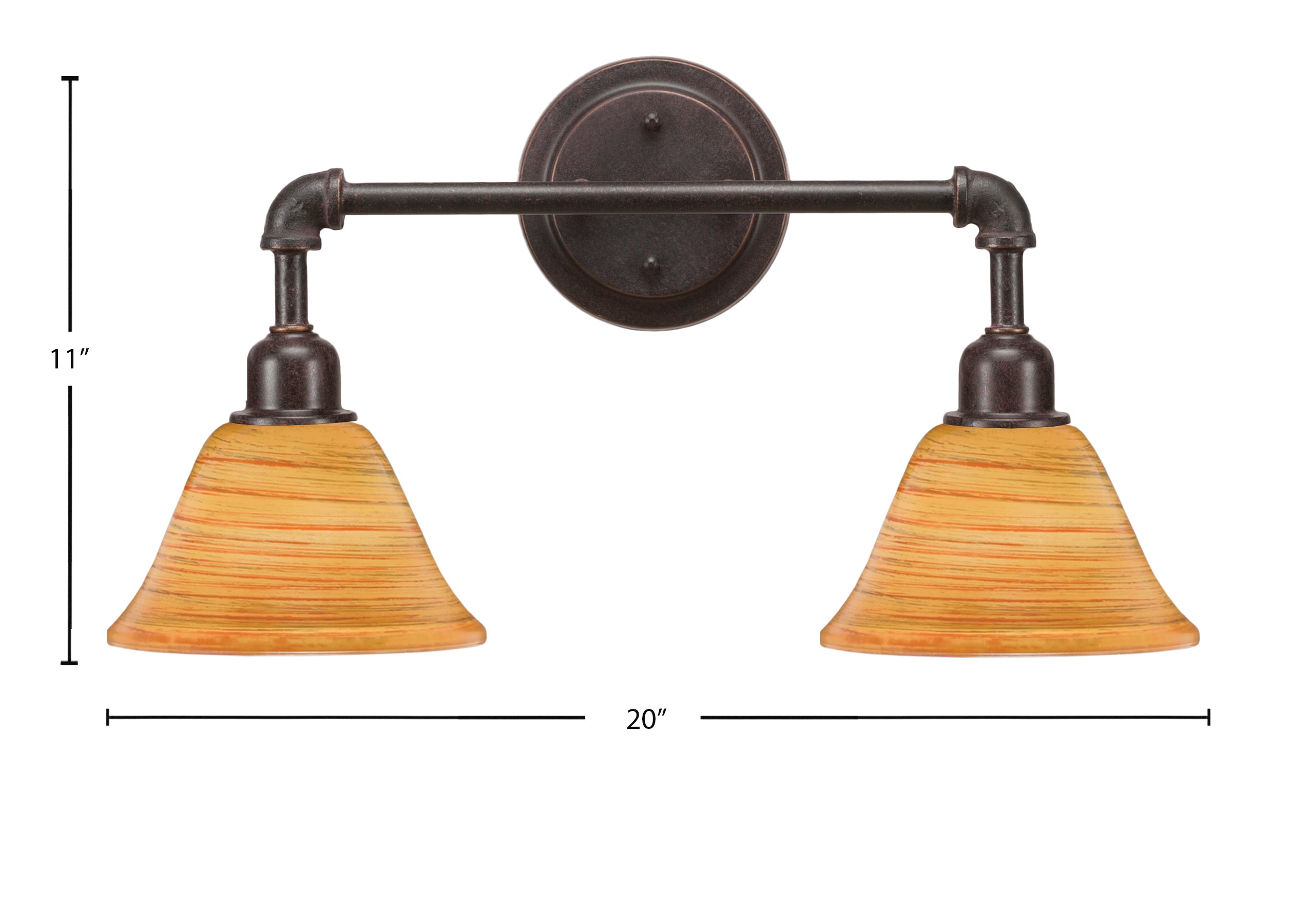 Vintage Two Light Bath Bar in Dark Granite with 7" Firré Saturn Shade