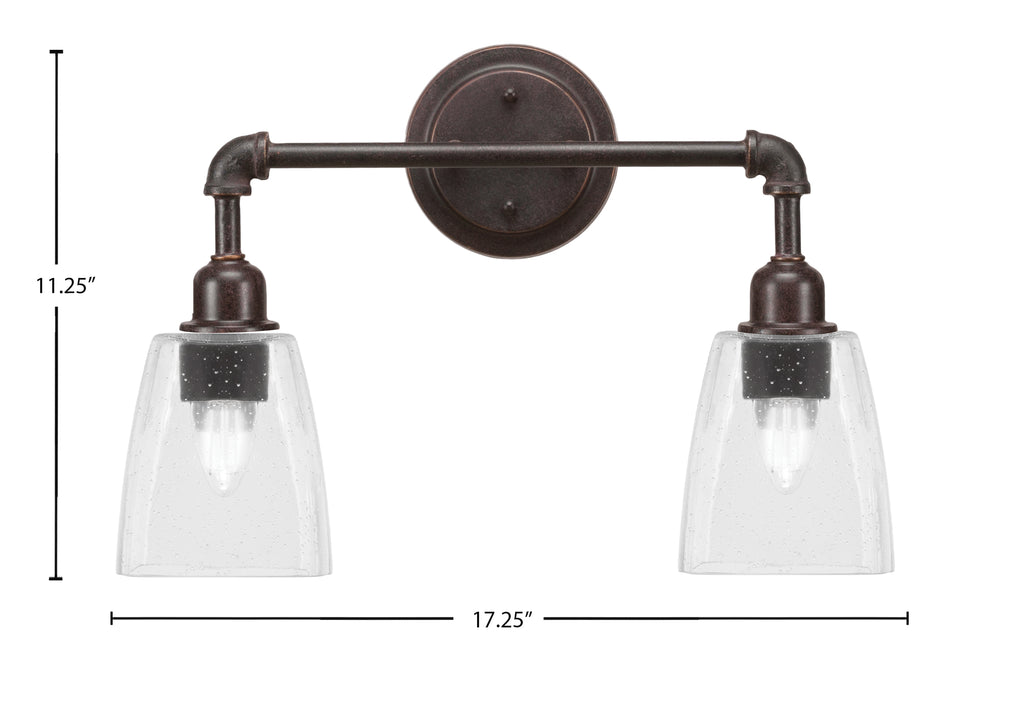 Vintage Two Light Bath Bar in Dark Granite with 4.5" Square Clear Bubble Shade