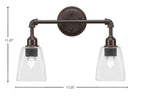 Vintage Two Light Bath Bar in Dark Granite with 4.5" Square Clear Bubble Shade