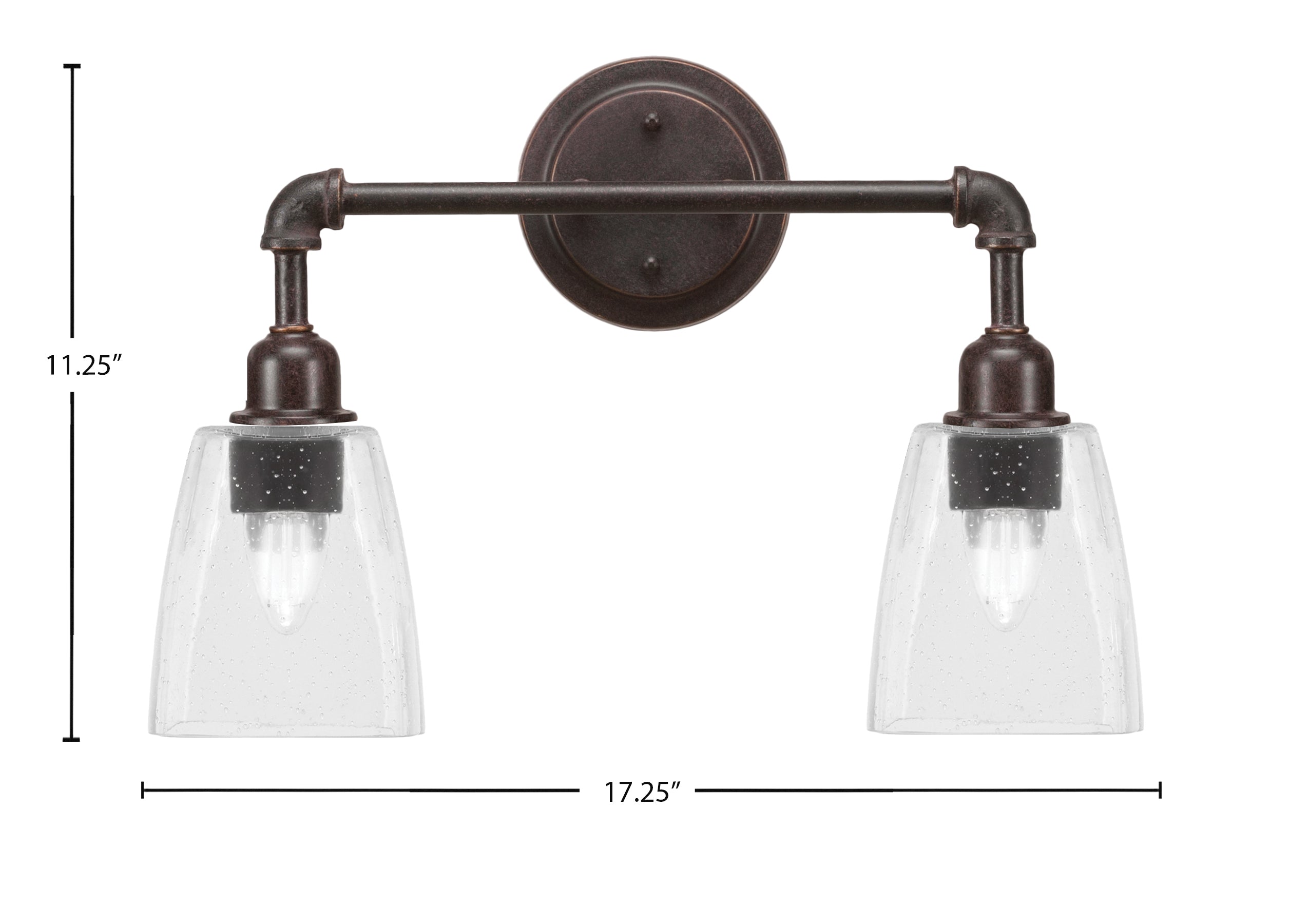 Vintage Two Light Bath Bar in Dark Granite with 4.5" Square Clear Bubble Shade