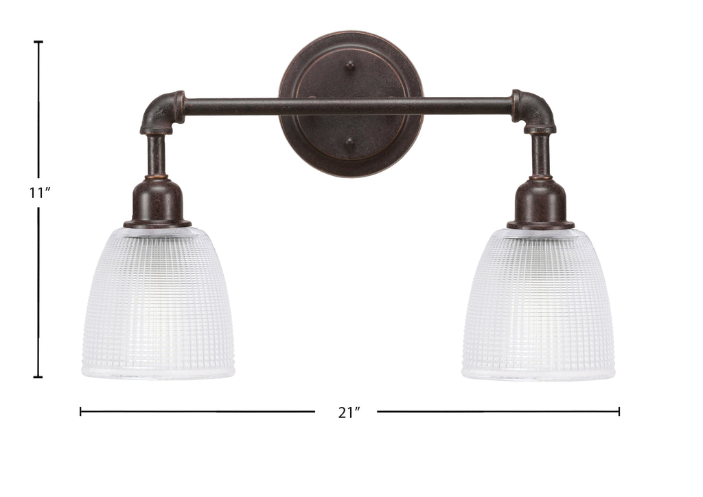 Vintage Two Light Bath Bar in Dark Granite with 5" Clear Ribbed Shade